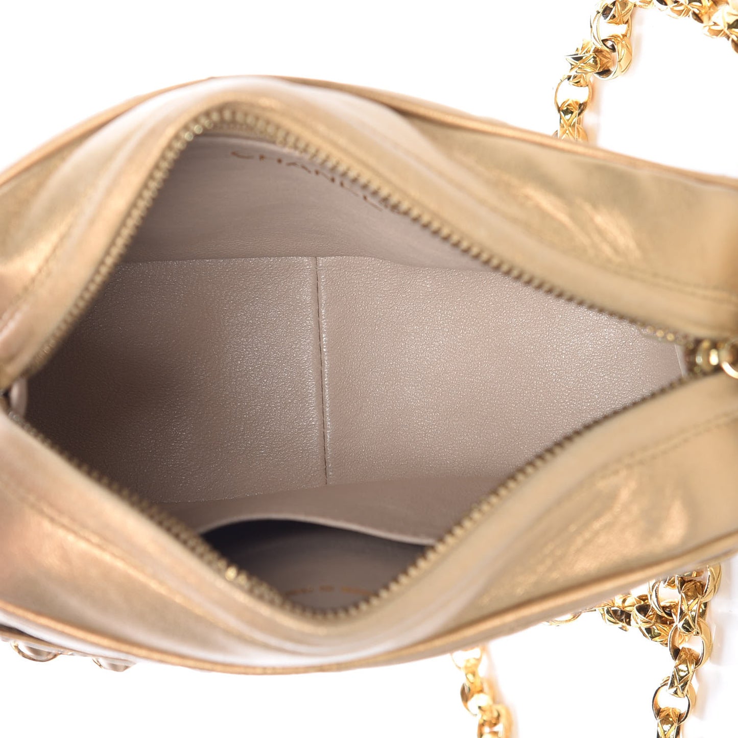 Metallic Lambskin Quilted Camera Case Gold