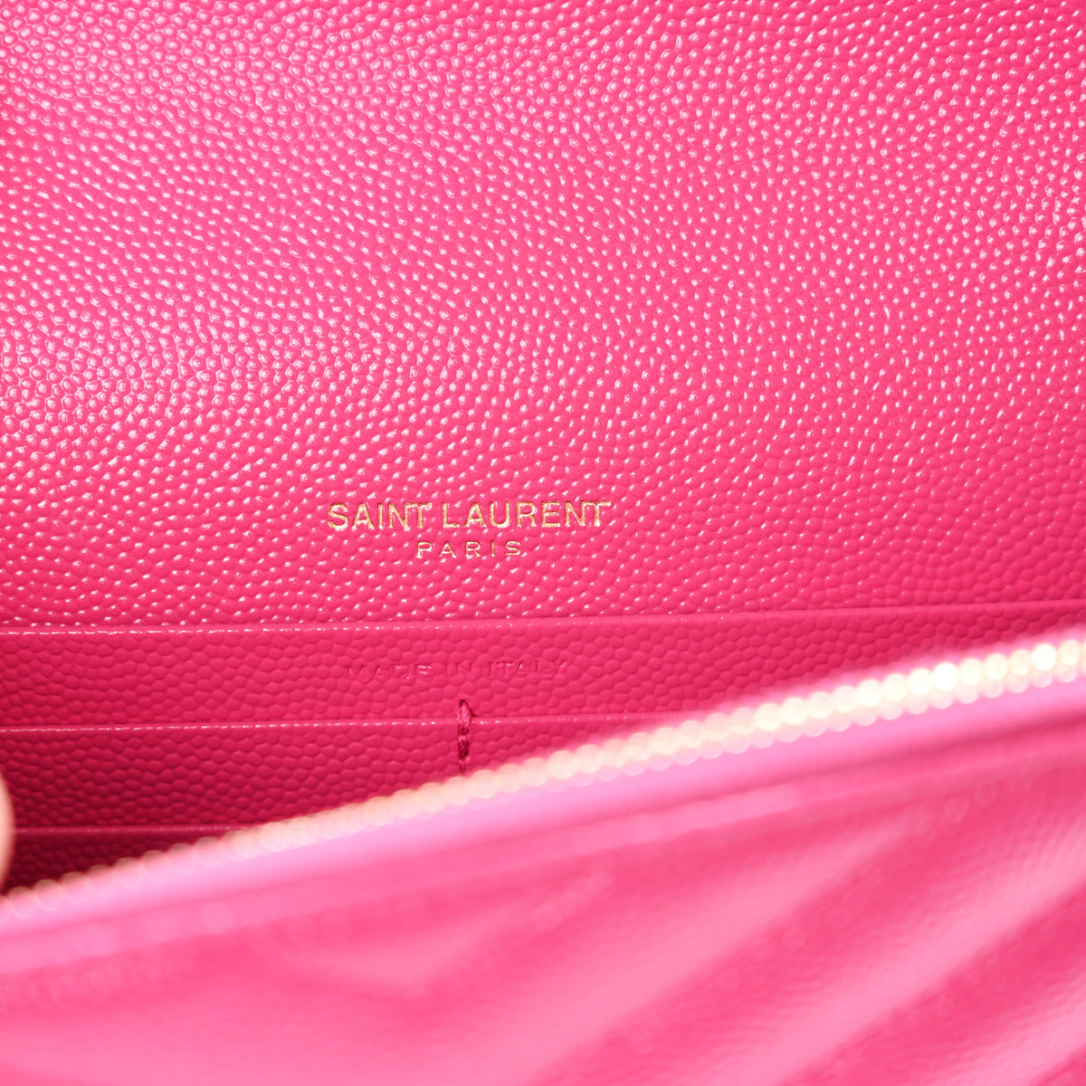 Grain De Poudre Matelasse Chevron Monogram Envelope Chain Wallet Fuxia Couture