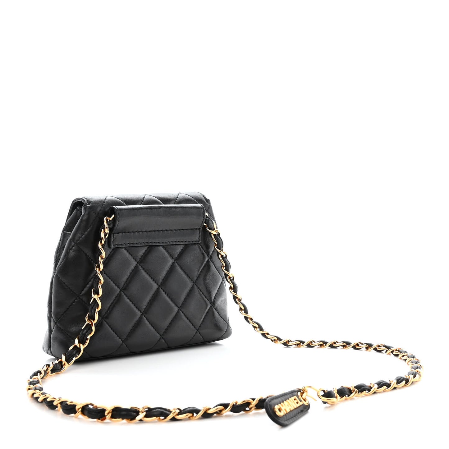 Lambskin Quilted Mini Flap Waist Belt Bag Black
