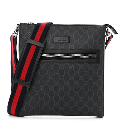 Gucci GG Supreme Monogram Appia Calfskin Web Flat Messenger Bag Black Grey 1 of 11