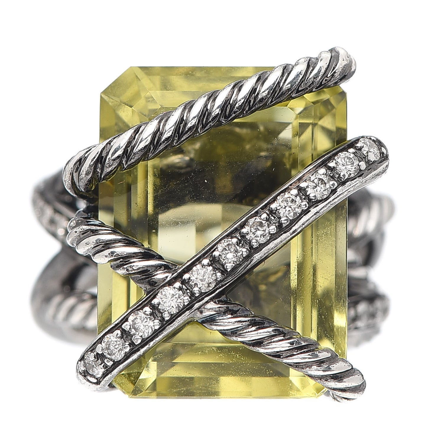 Sterling Silver Diamond Lemon Citrine 15mm Cable Wrap Ring 54 6.75