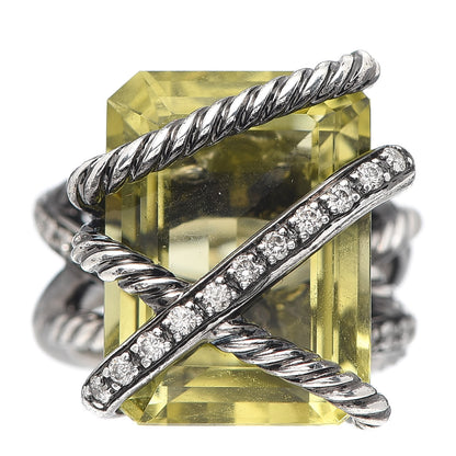 David Yurman Sterling Silver Diamond Lemon Citrine 15mm Cable Wrap Ring 54 6.75 1 of 6