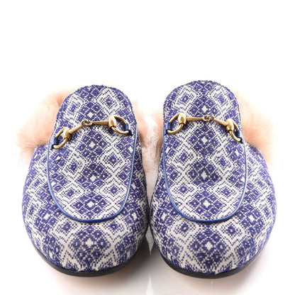 Gucci Fabric Fur Vintage Argyle Womens Princetown Slippers 39.5 Blue 3 of 8