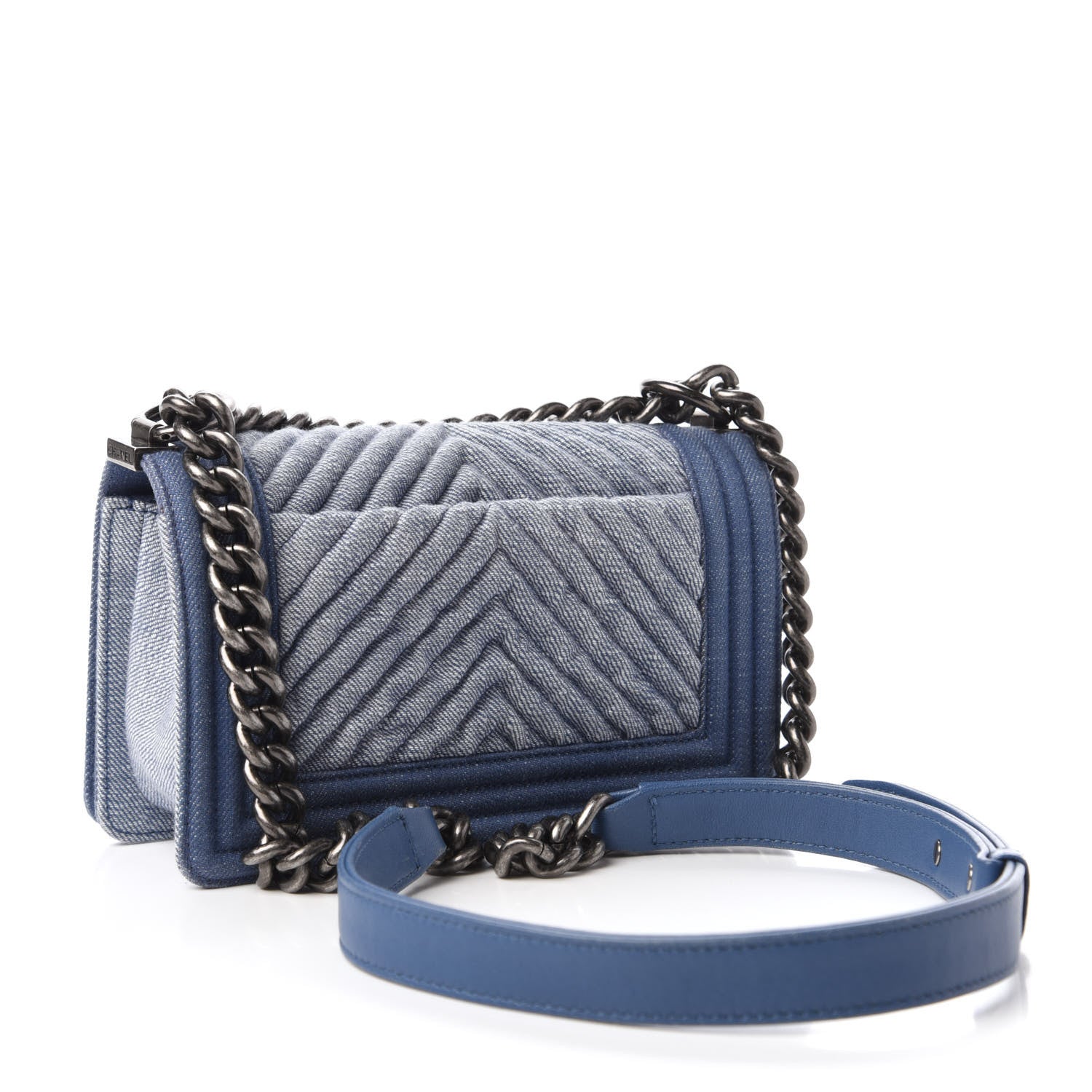 Chanel Denim Chevron Small Boy Flap Light Blue 3 of 10