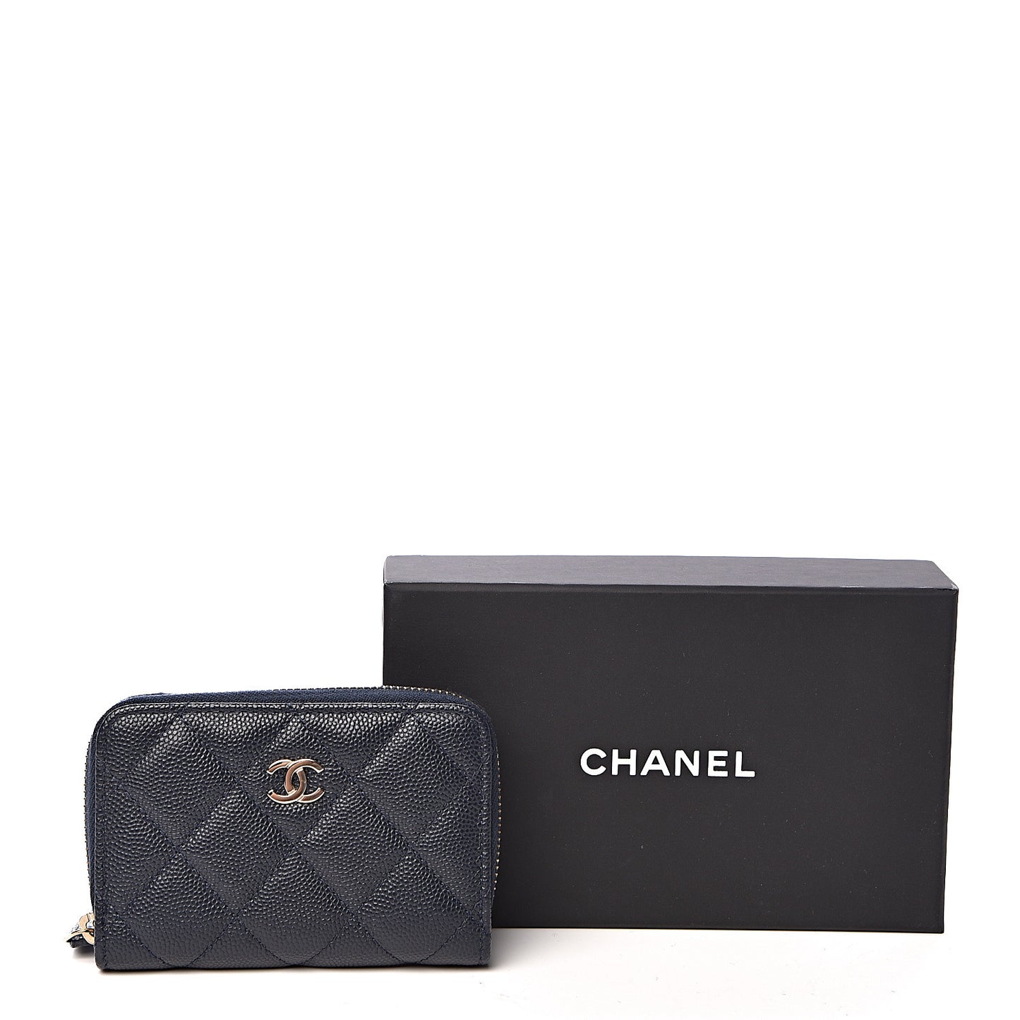 Caviar Quilted Zip Coin Purse Navy