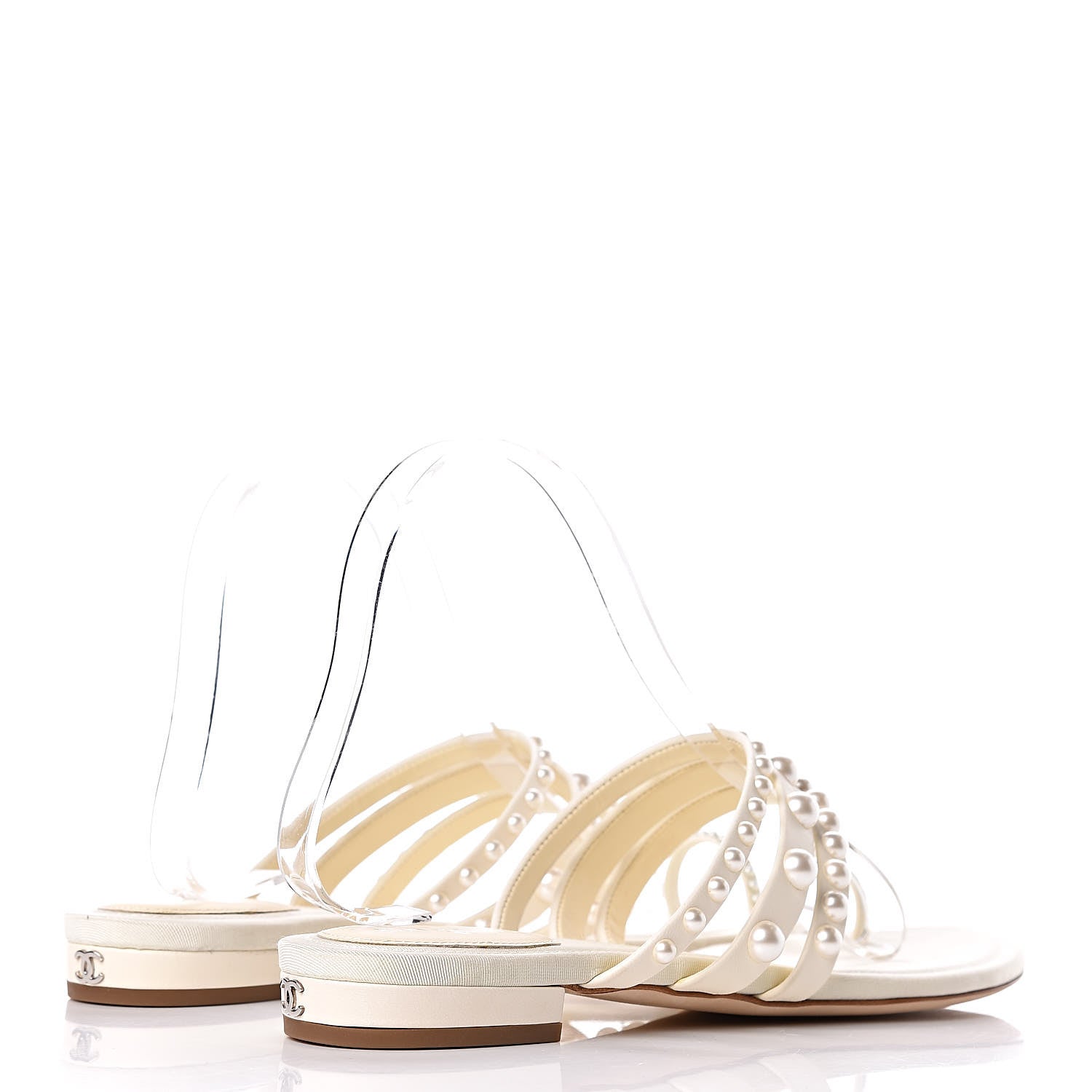 Chanel Lambskin Pearl Sandals 38 Beige 4 of 9