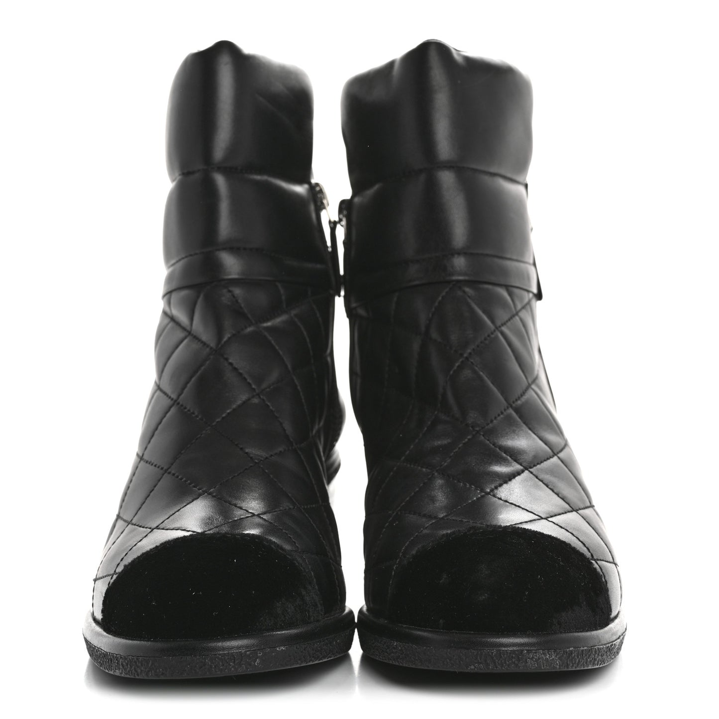 Lambskin Velvet Quilted Cap Toe Short Boots 40 Black