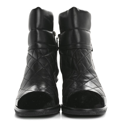 Chanel Lambskin Velvet Quilted Cap Toe Short Boots 40 Black 3 of 12