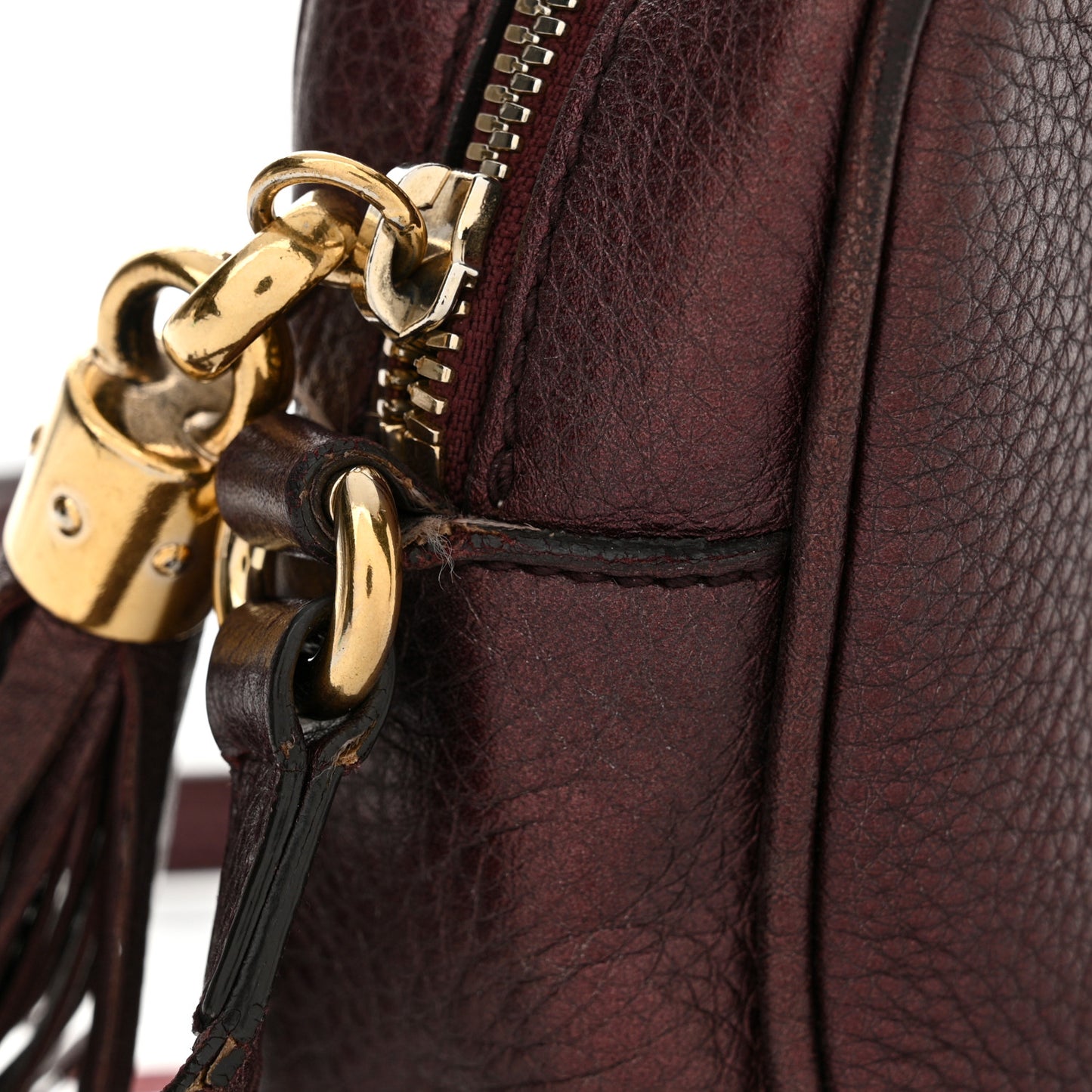 Metallic Pebbled Calfskin Small Soho Disco Bag Burgundy