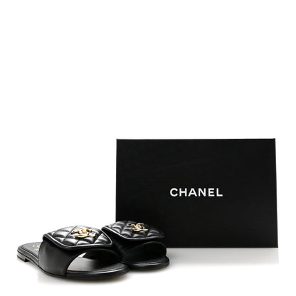 Chanel Lambskin Quilted Turnlock Flat Mules 39 Black 10 of 10