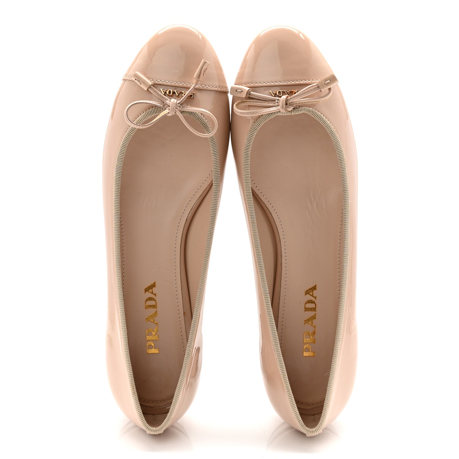 Prada Vernice Cap Toe Logo Bow Ballerina Flats 36 Cipria 5 of 10