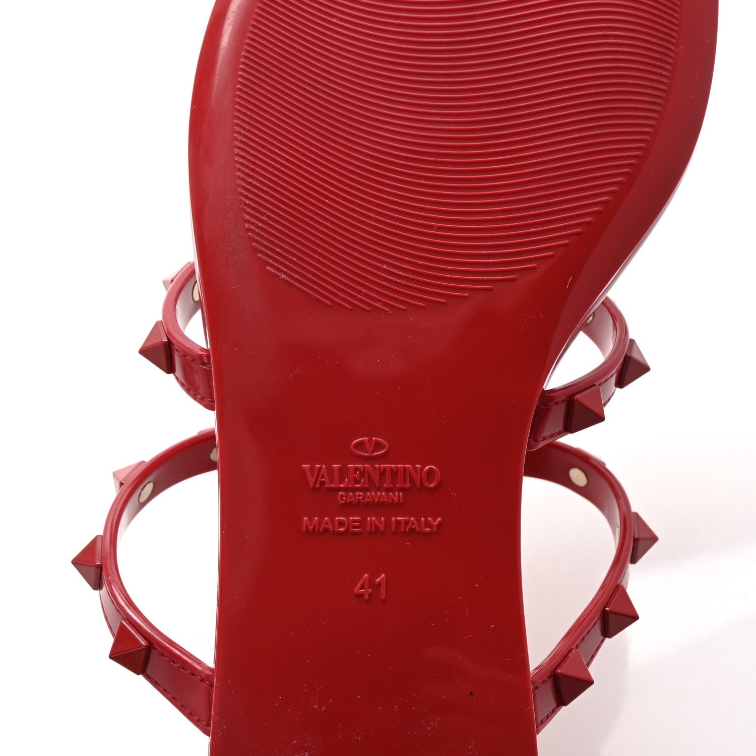 Valentino Garavani PVC Jelly Monochrome Rockstud Caged Flat Thong Sandals 41 Rosso Valentino 7 of 8