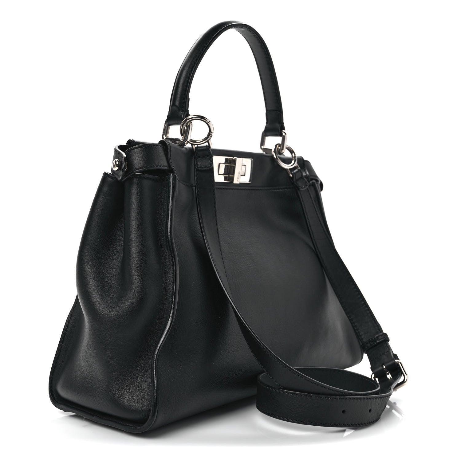 Fendi Vitello Seta Snakeskin Crocodile Monster Eyes Medium Peekaboo Iconic Satchel Black Girasole 4 of 11