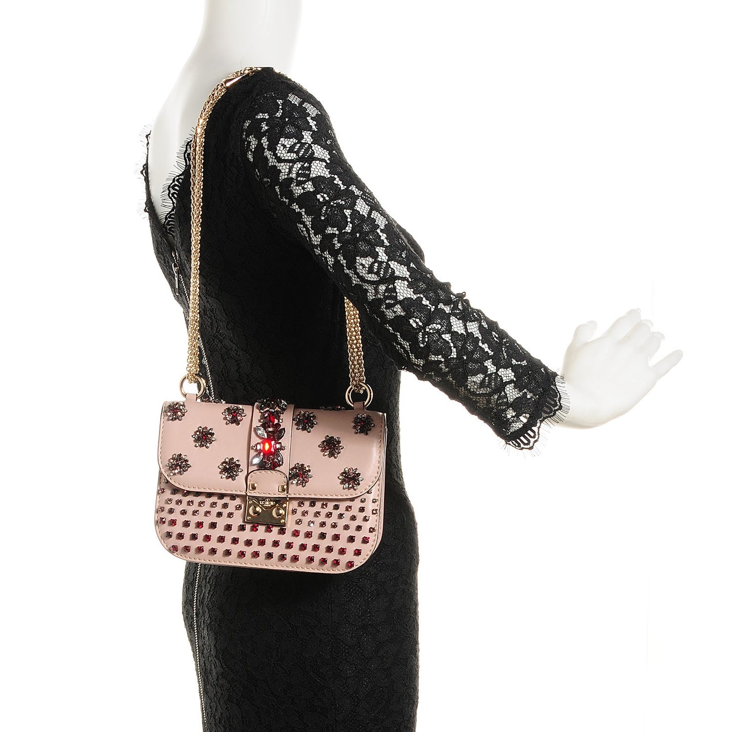 Vitello Crystal Embellished Glam Lock Rockstud Flap Blush