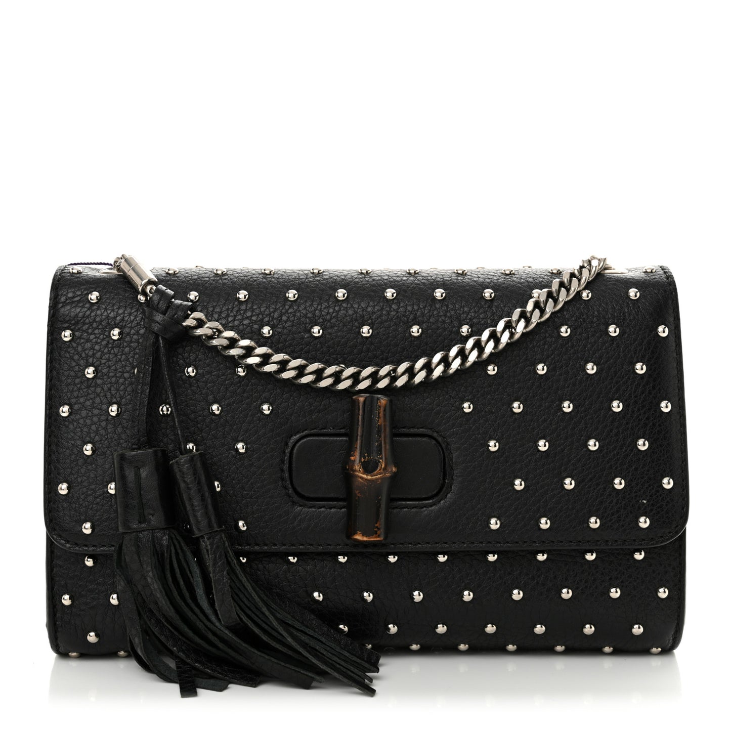 Calfskin Studded Medium Miss Bamboo Shoulder Bag Black