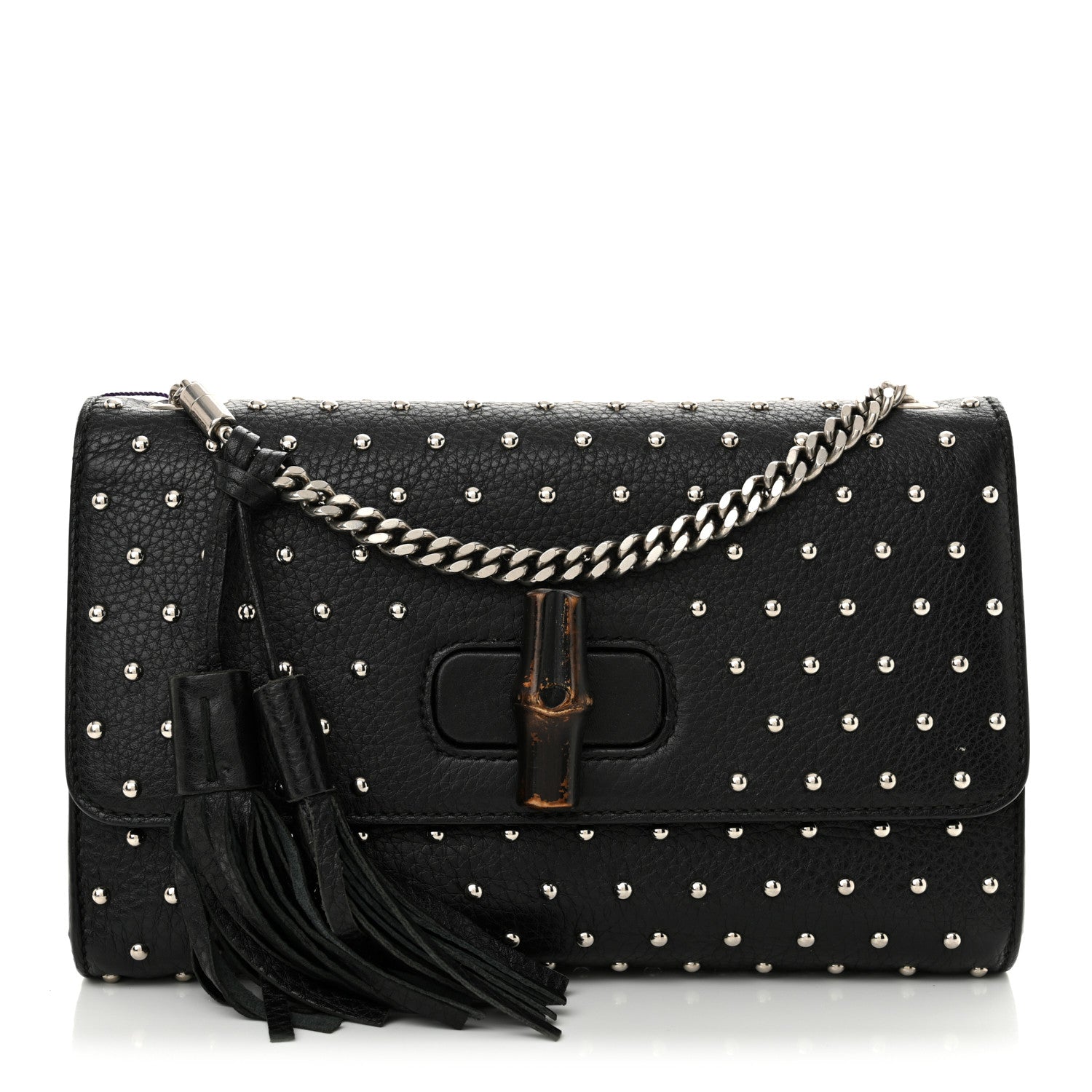 Gucci Calfskin Studded Medium Miss Bamboo Shoulder Bag Black 1 of 13