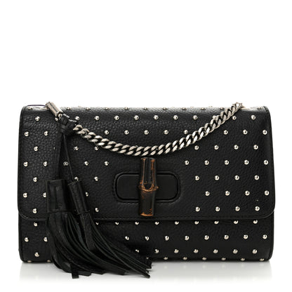 Gucci Calfskin Studded Medium Miss Bamboo Shoulder Bag Black 1 of 13