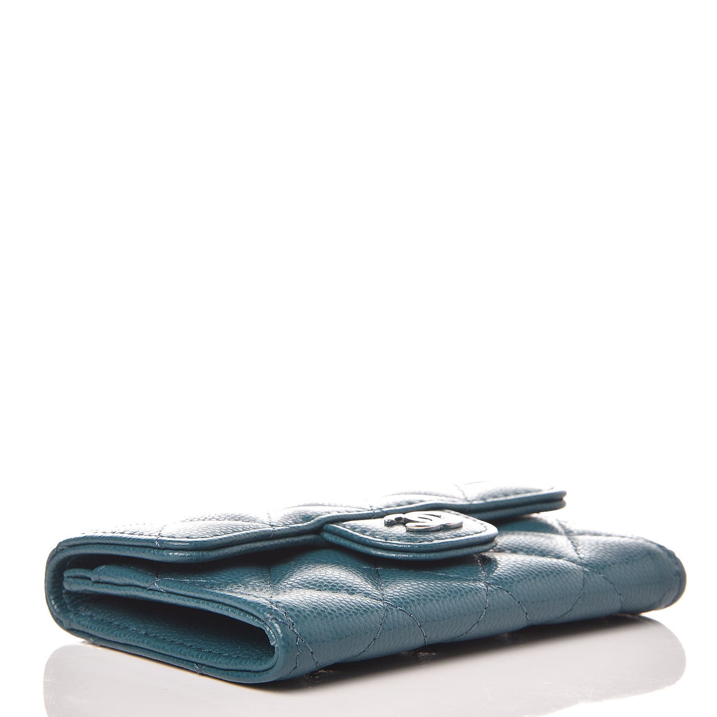 Caviar Quilted Flap Card Holder Dark Turquoise