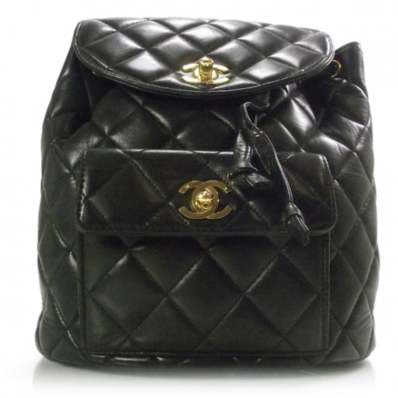 Lambskin Quilted Backpack Black