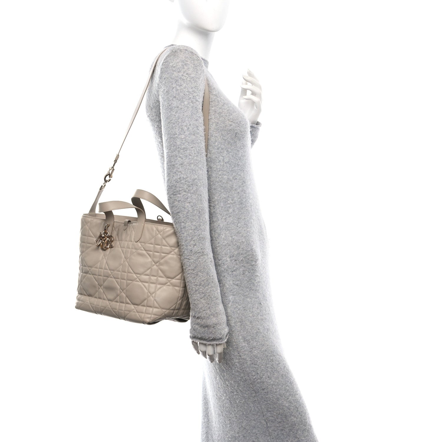 Christian Dior Calfskin Macrocannage Medium Toujours Vertical Tote Powder Beige 3 of 11