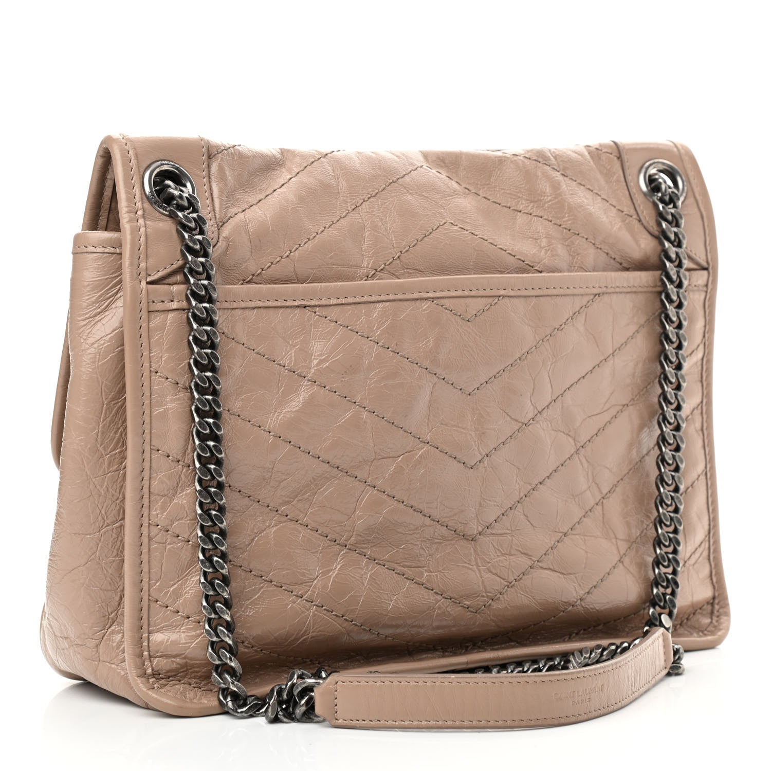 Saint Laurent Crinkled Calfskin Matelasse Monogram Medium Niki Chain Satchel Gold Sand 3 of 11