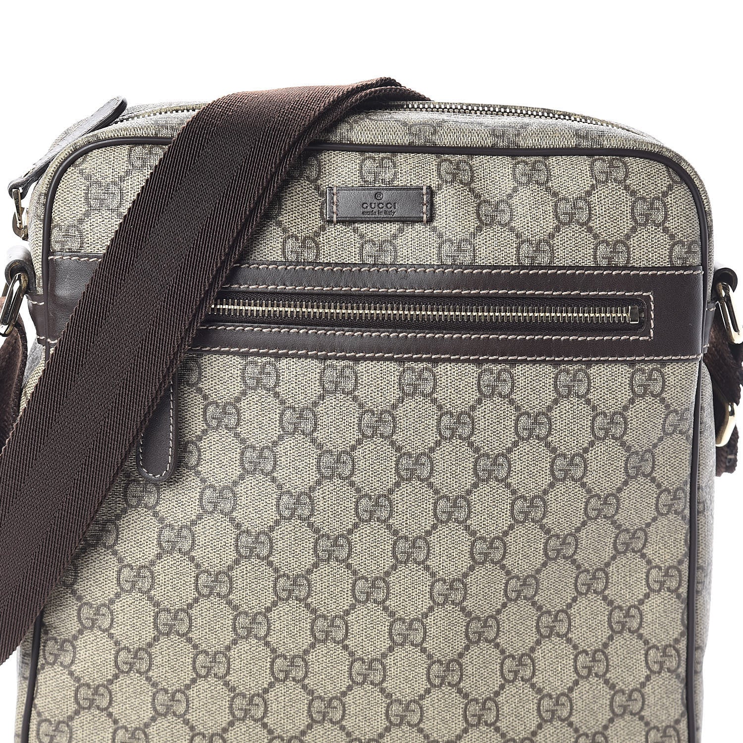 Gucci GG Plus Monogram Selleria Calfskin Medium Messenger Bag Beige Ebony Cocoa Dark Chocolate 7 of 9