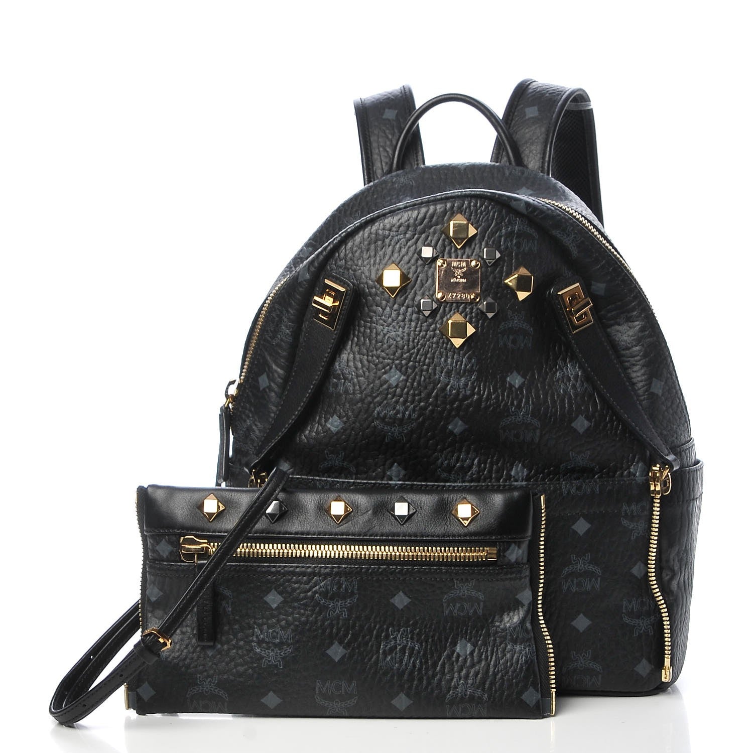 MCM Visetos Small Dual Stark Pocket Backpack Black 12 of 16