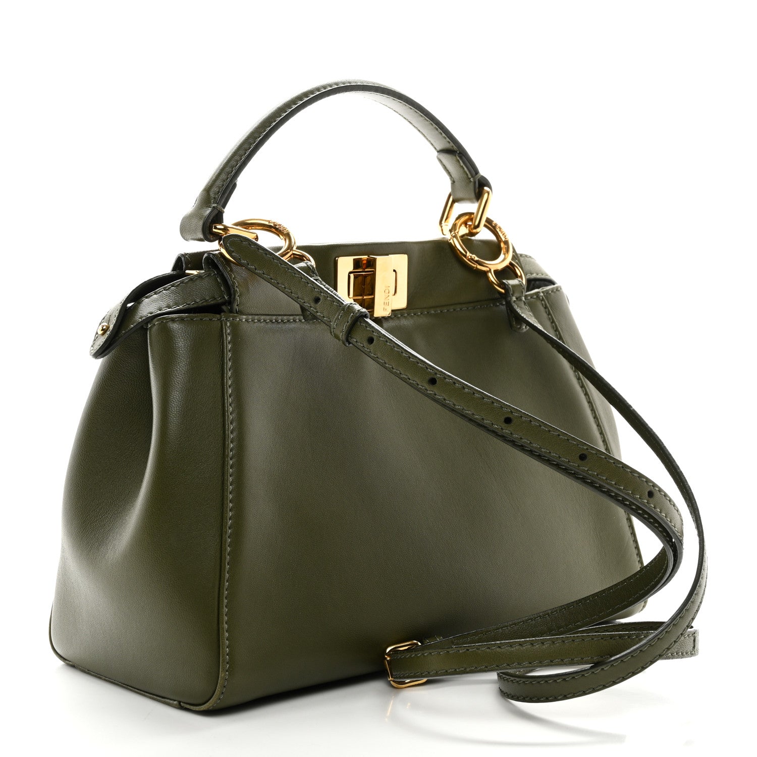 Fendi Nappa Mini Peekaboo Iconic Satchel Verde Equatore 3 of 10