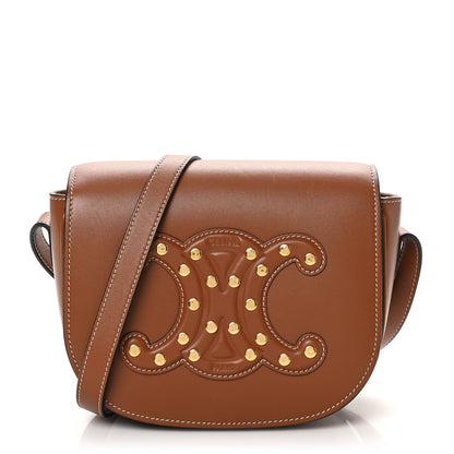 Celine Smooth Calfskin Studded Cuir Triomphe Folco Crossbody Bag Tan 1 of 9