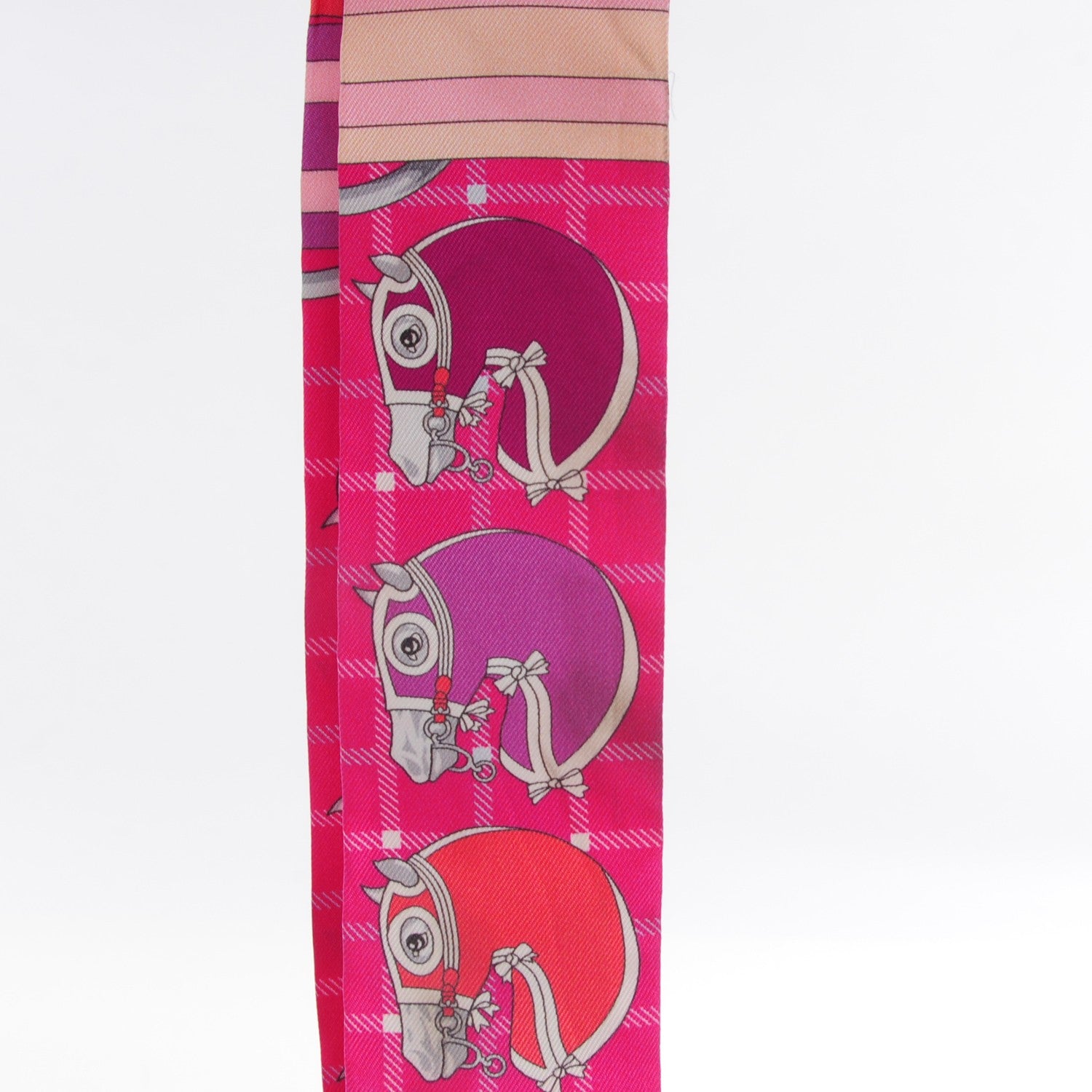 Hermes Silk Tatersale Twilly Fuchsia Rouge Vif Corail 9 of 10