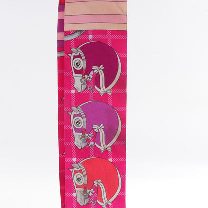 Hermes Silk Tatersale Twilly Fuchsia Rouge Vif Corail 9 of 10