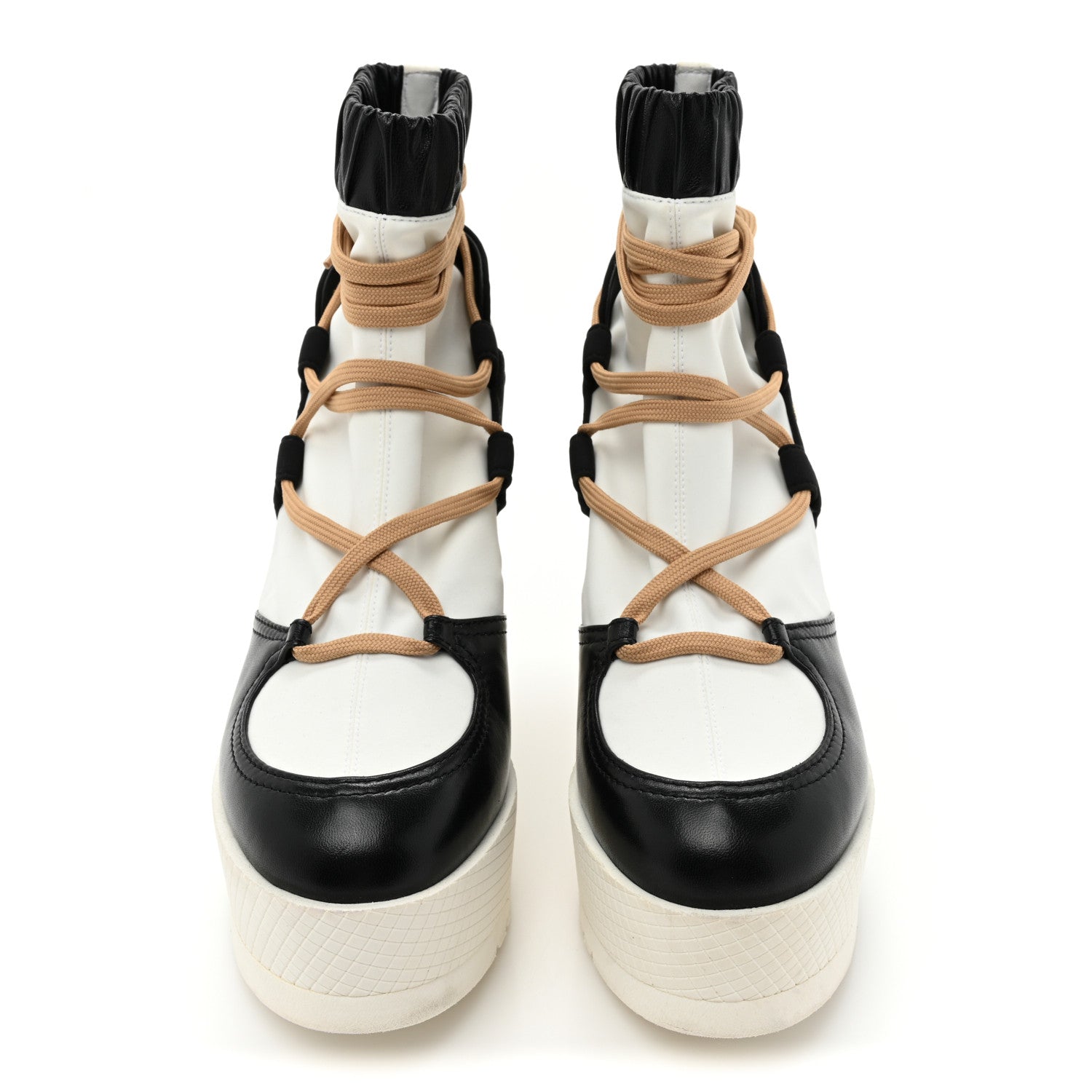 Chanel Patent Calfskin Runway Wedge Short Platform Boots 39.5 Black White Beige 2 of 12