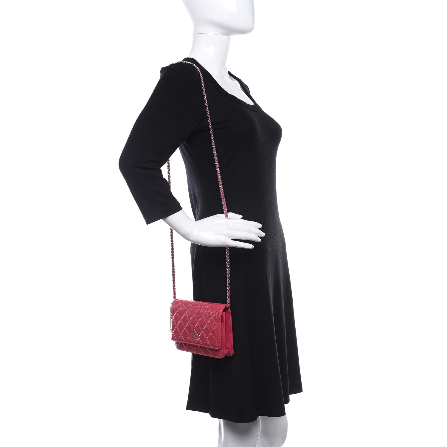 Chanel Patent Quilted Wallet On Chain WOC Fuchsia 2 of 13