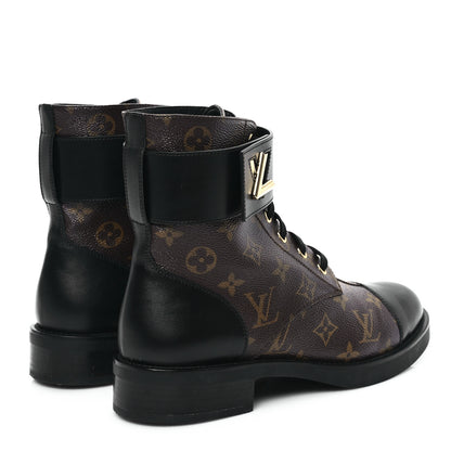 Louis Vuitton Calfskin Monogram Wonderland Flat Ranger Boots 41 Black 4 of 10