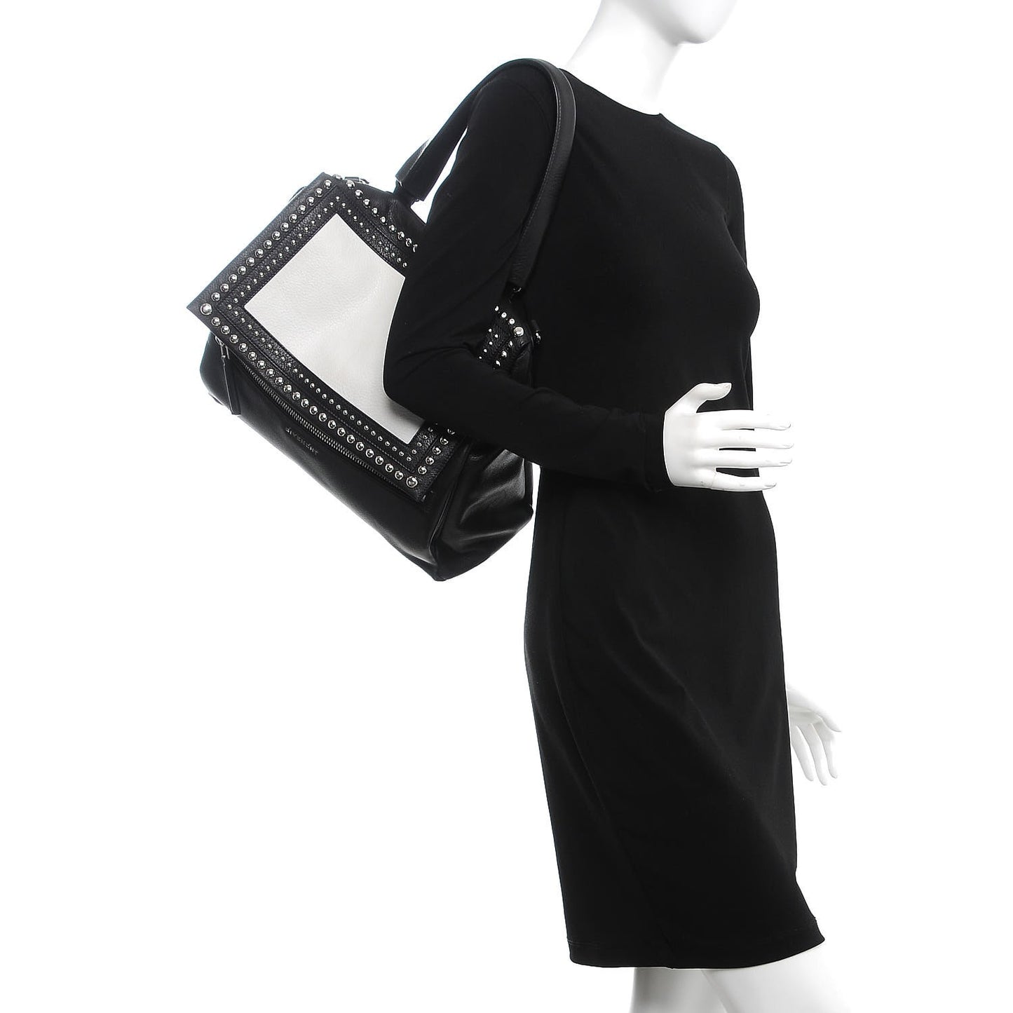 Calfskin Studded Medium Pandora Pure Flap Bag Black White