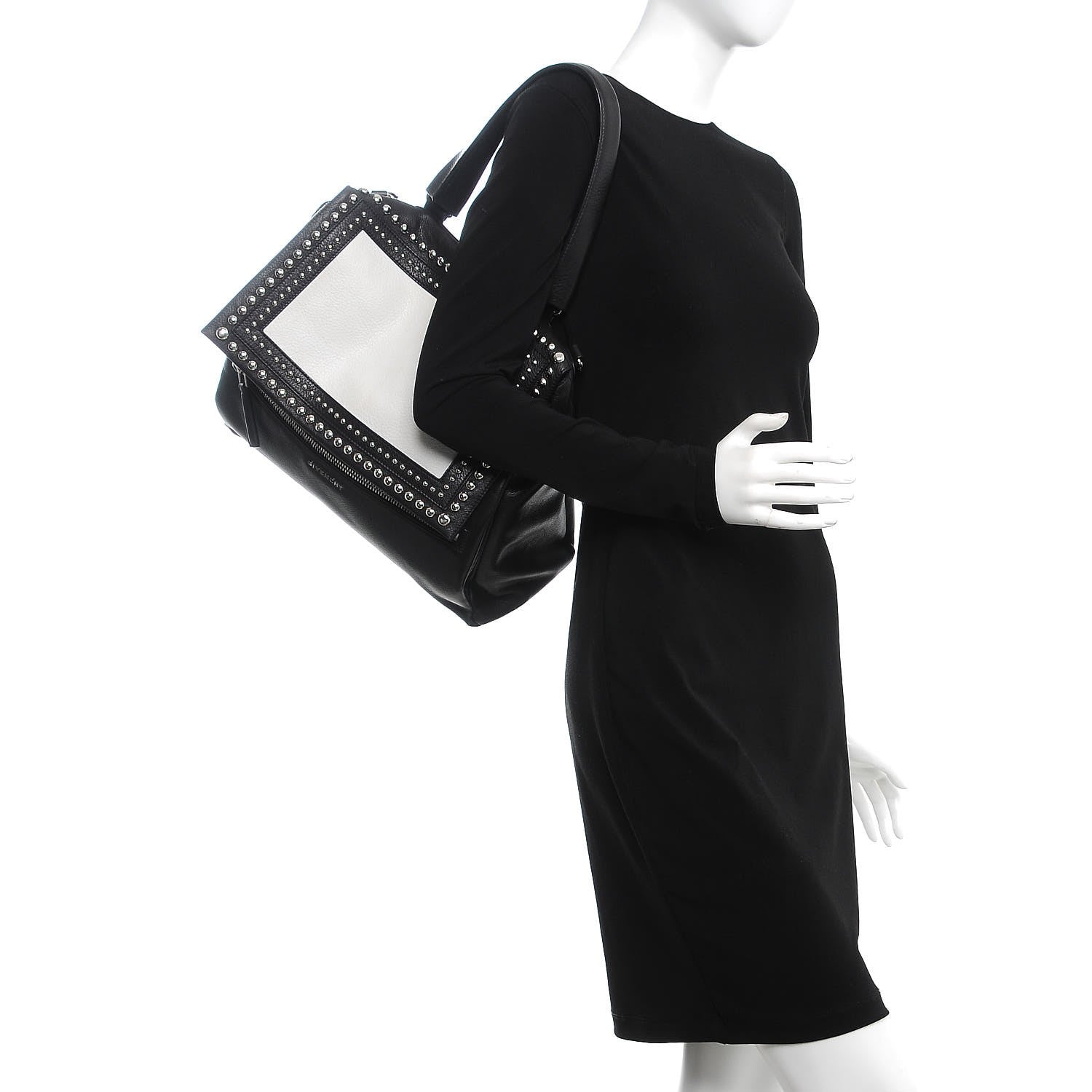 Givenchy Calfskin Studded Medium Pandora Pure Flap Bag Black White 3 of 8