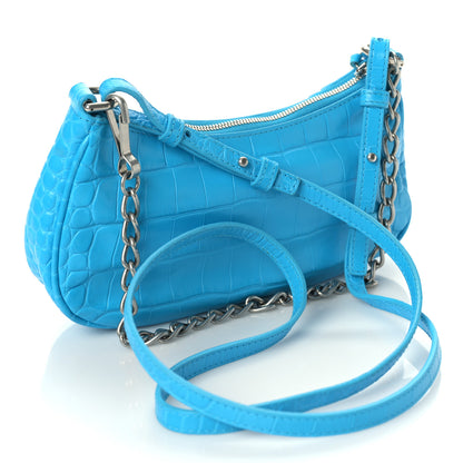 Balenciaga Extra Supple Calfskin Crocodile Embossed Crystal Mini Le Cagole Purse With Chain Cyan 2 of 7