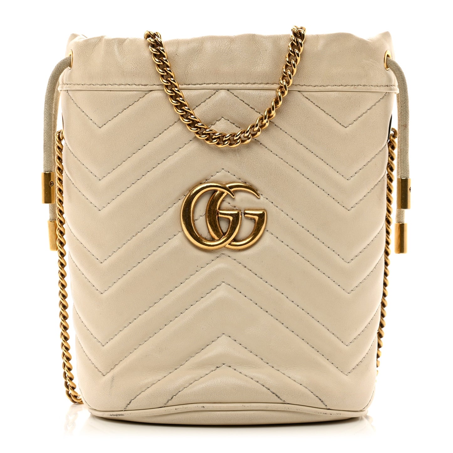 Calfskin Matelasse Mini GG Marmont 2.0 Bucket Bag White