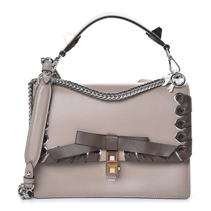 Fendi Vitello Liberty Shiny Nappa Lace Up Bow Kan I Shoulder Bag Tortora Maya 1 of 8