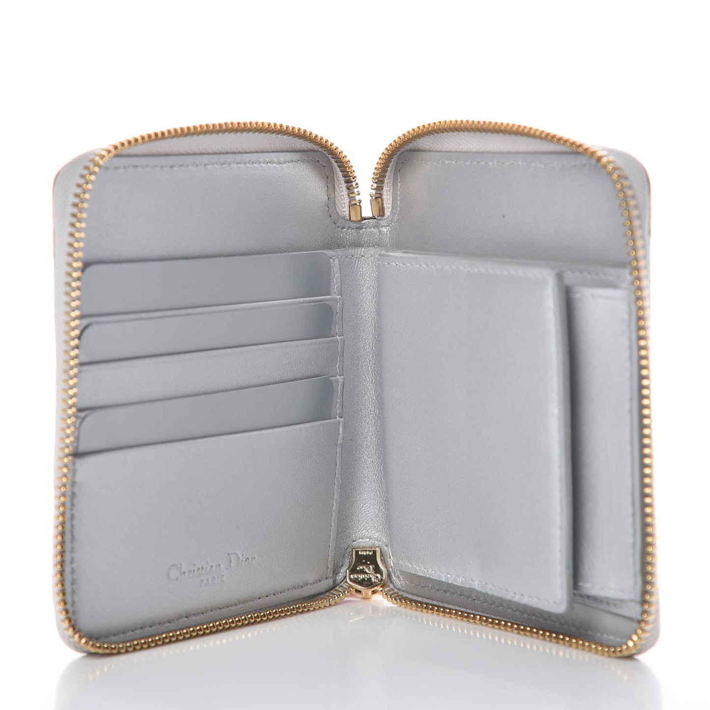 Metallic Calfskin Cannage Lady Dior Medium Wallet Silver