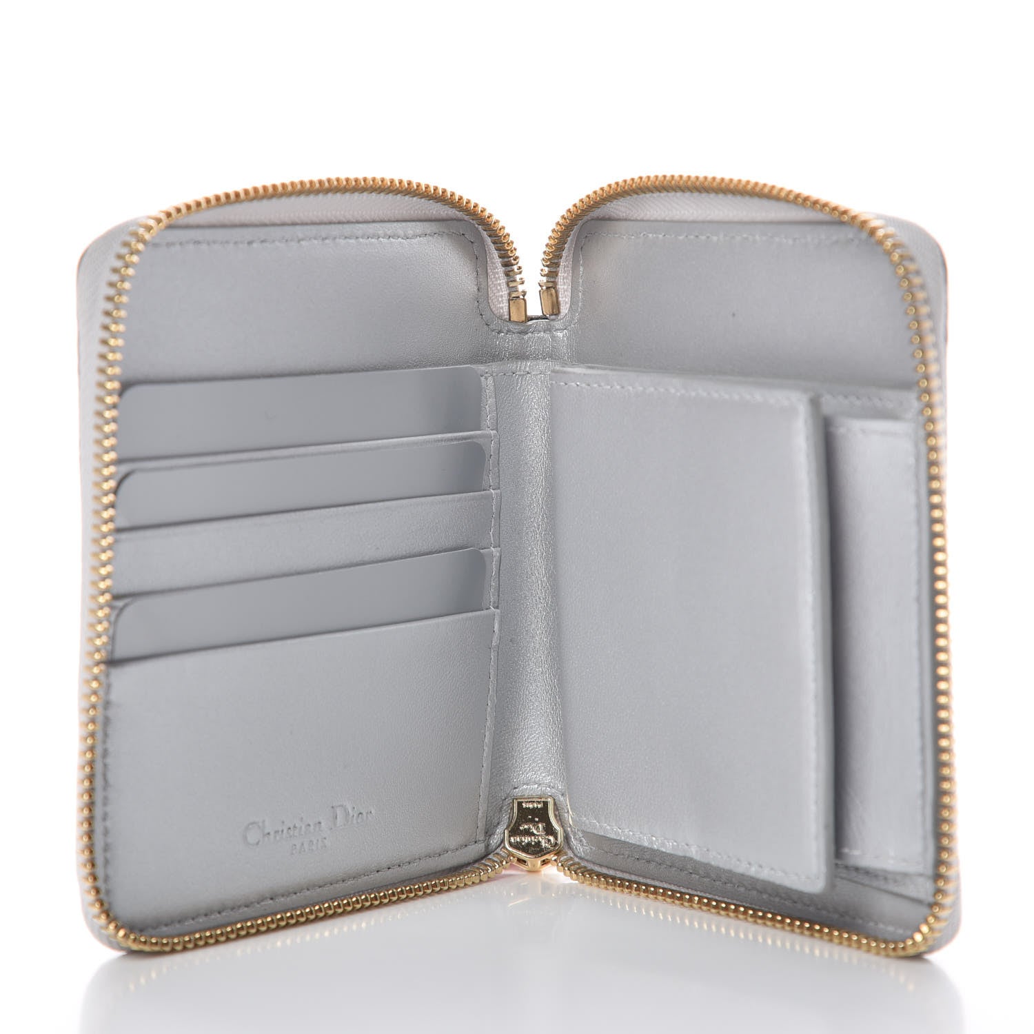 Christian Dior Metallic Calfskin Cannage Lady Dior Medium Wallet Silver 5 of 7
