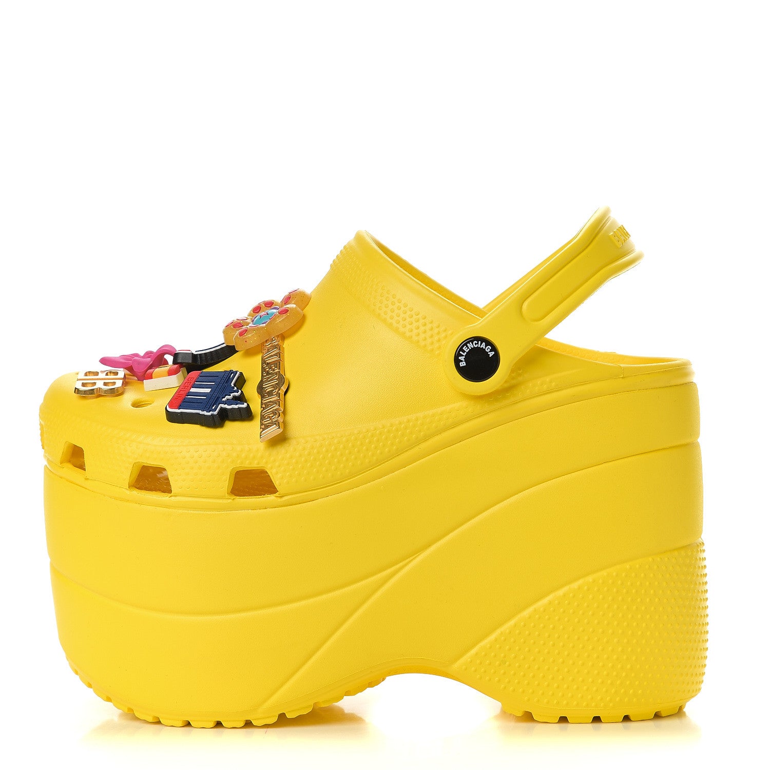 Balenciaga X CROCS Rubber Textured Womens Platform Sandals 37 Jaune Soleil 1 of 8