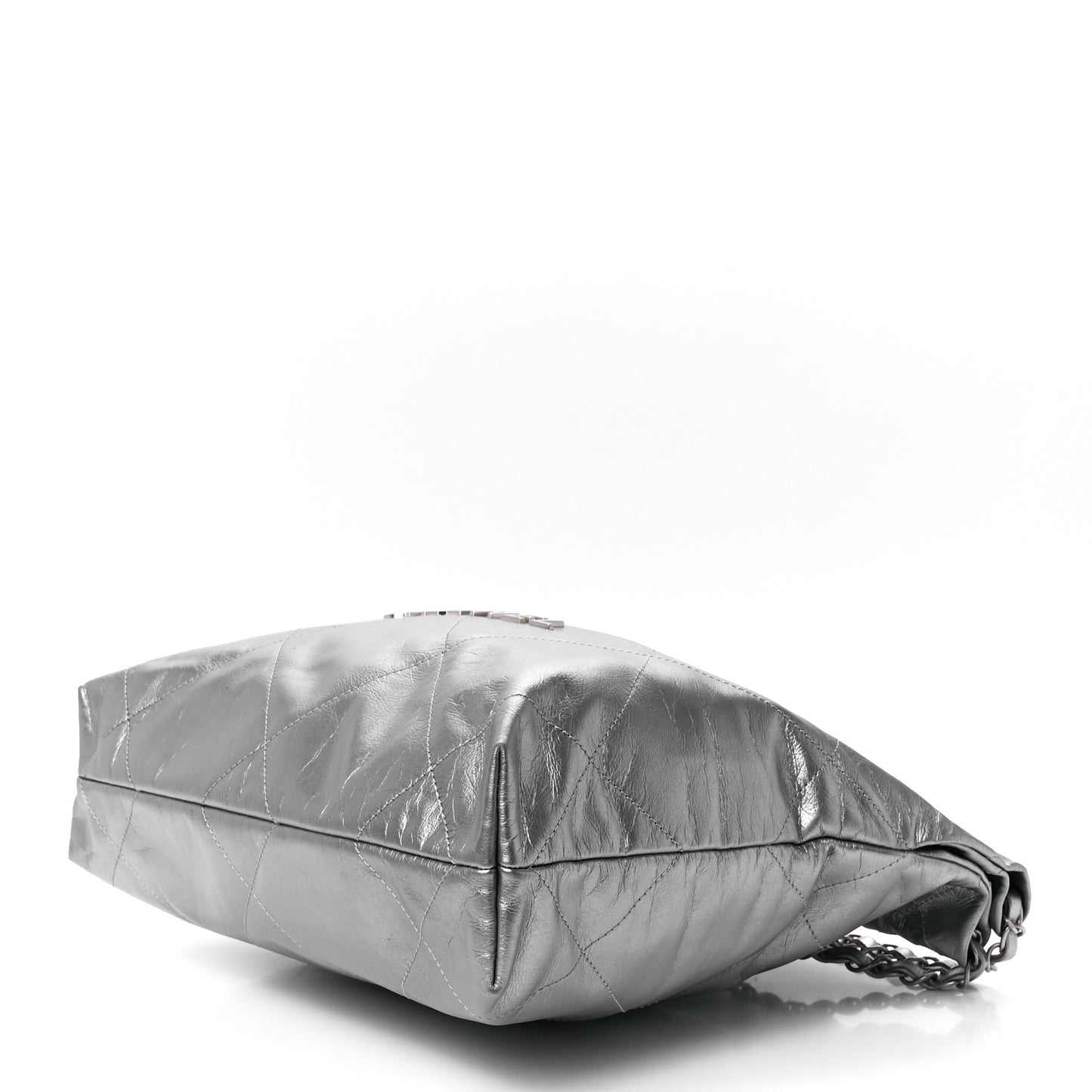 Metallic Calfskin Quilted Chanel 22 Silver