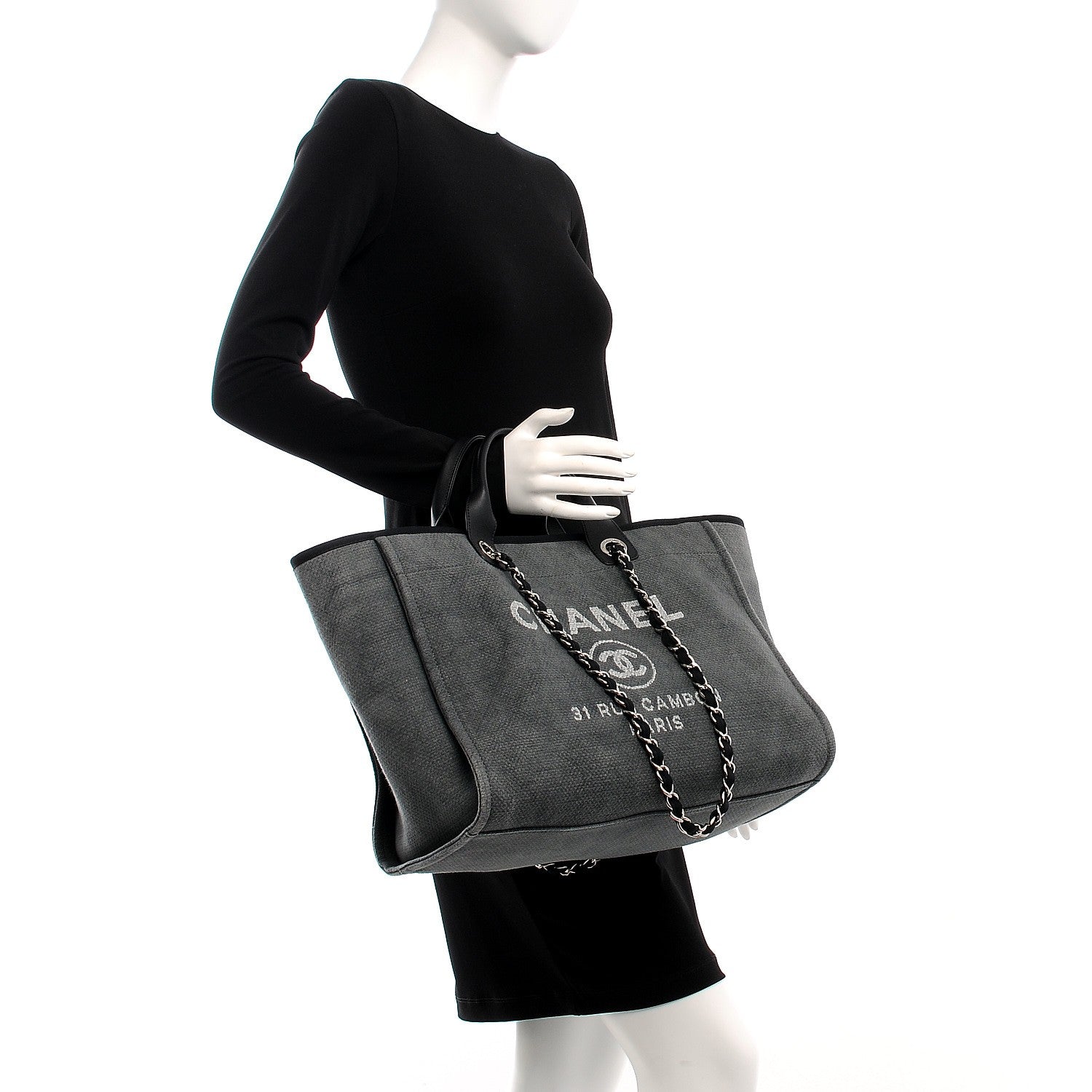Chanel Canvas Large Deauville Tote Dark Grey 2 of 8