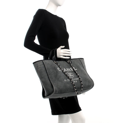 Chanel Canvas Large Deauville Tote Dark Grey 2 of 8