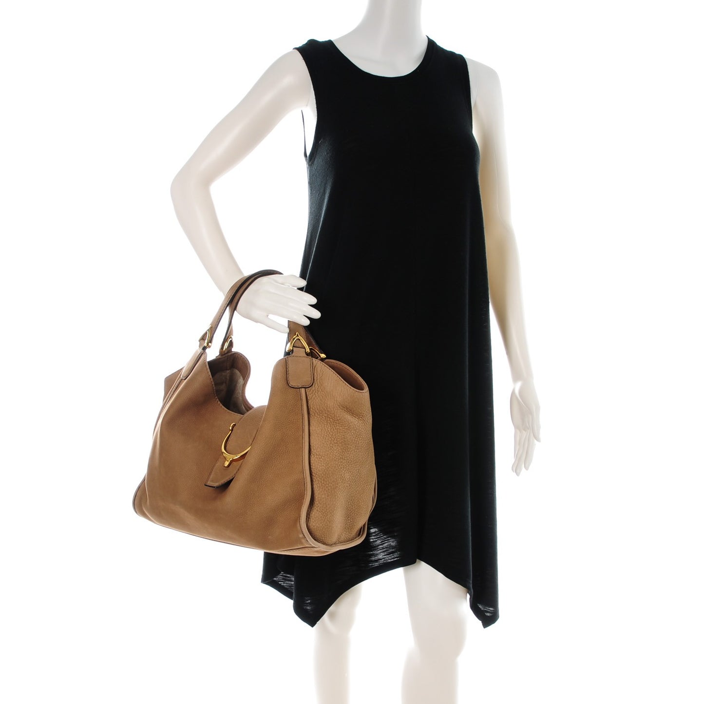 Nubuck Medium Soft Stirrup Shoulder Bag Light Brown