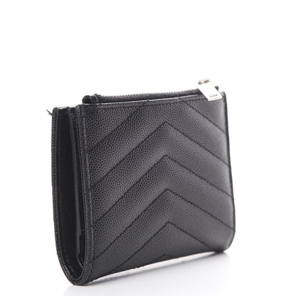 Saint Laurent Grain De Poudre Matelasse Chevron Monogram Zipped Card Case Black 2 of 10