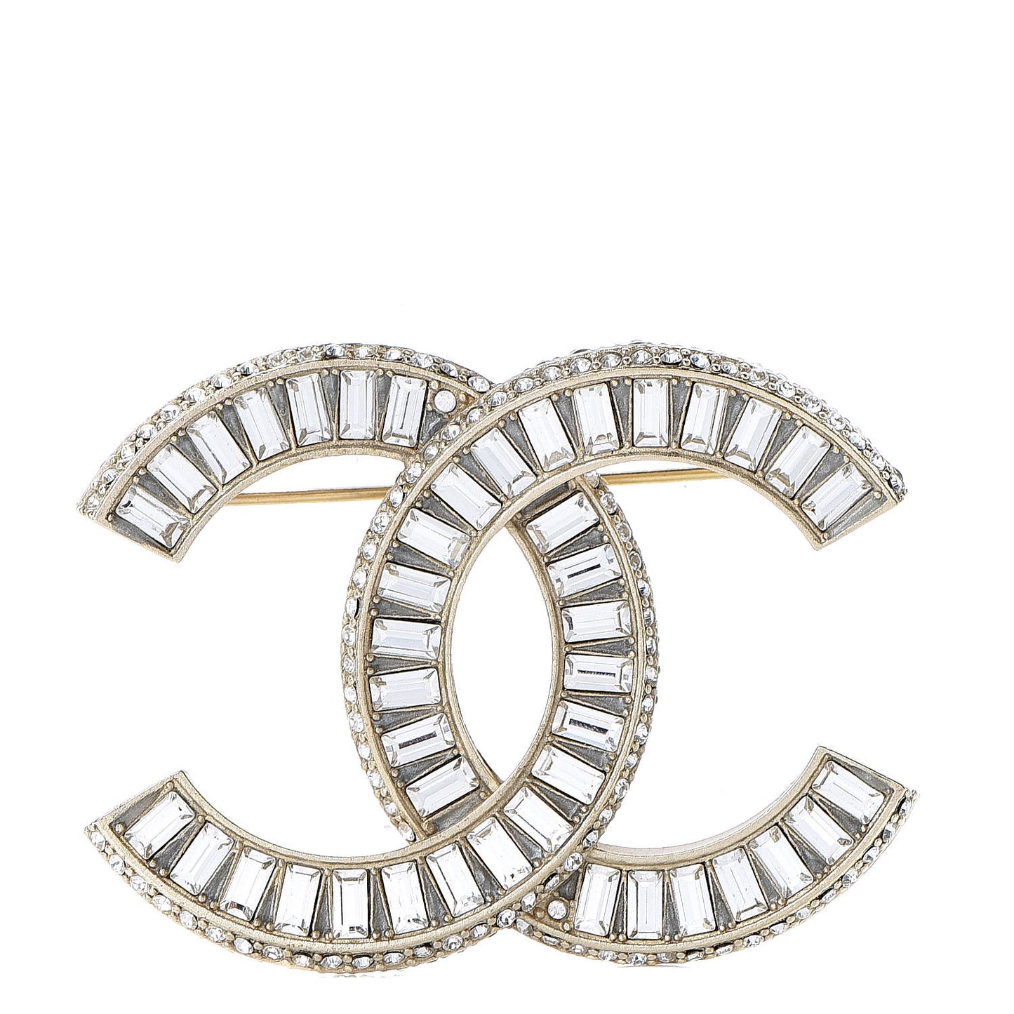 Baguette Crystal CC Brooch Gold