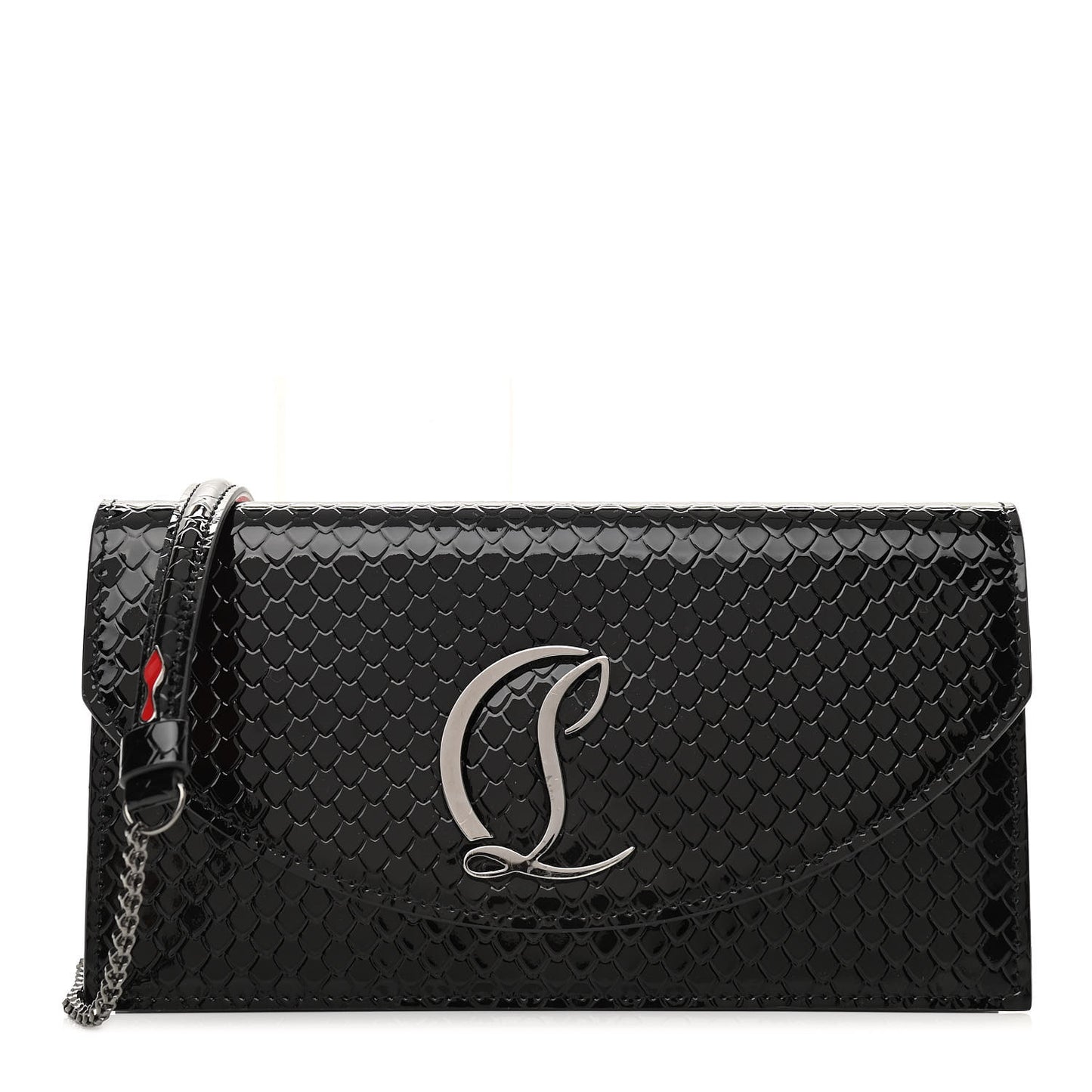 Patent Embossed Python Loubi54 Crossbody Clutch Black