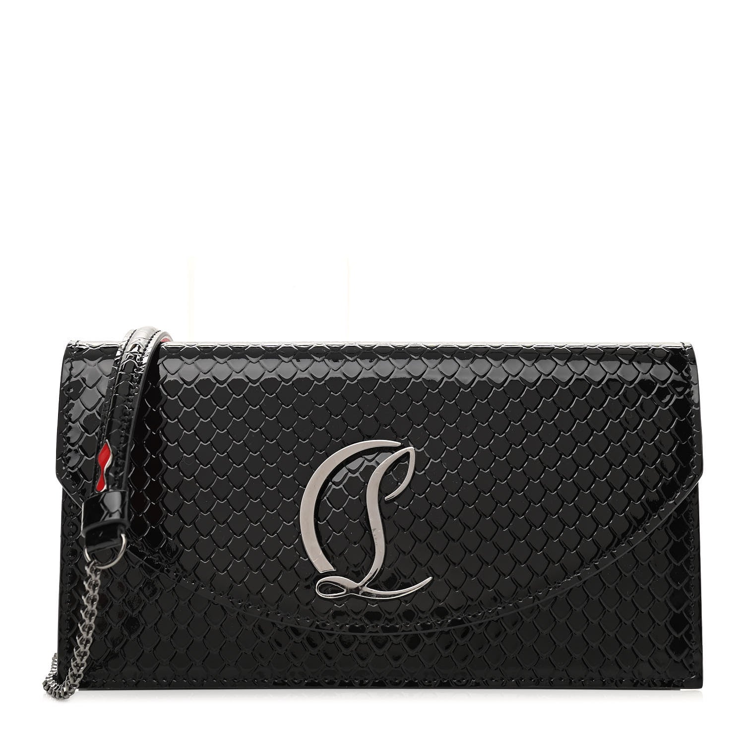 Christian Louboutin Patent Embossed Python Loubi54 Crossbody Clutch Black 1 of 10